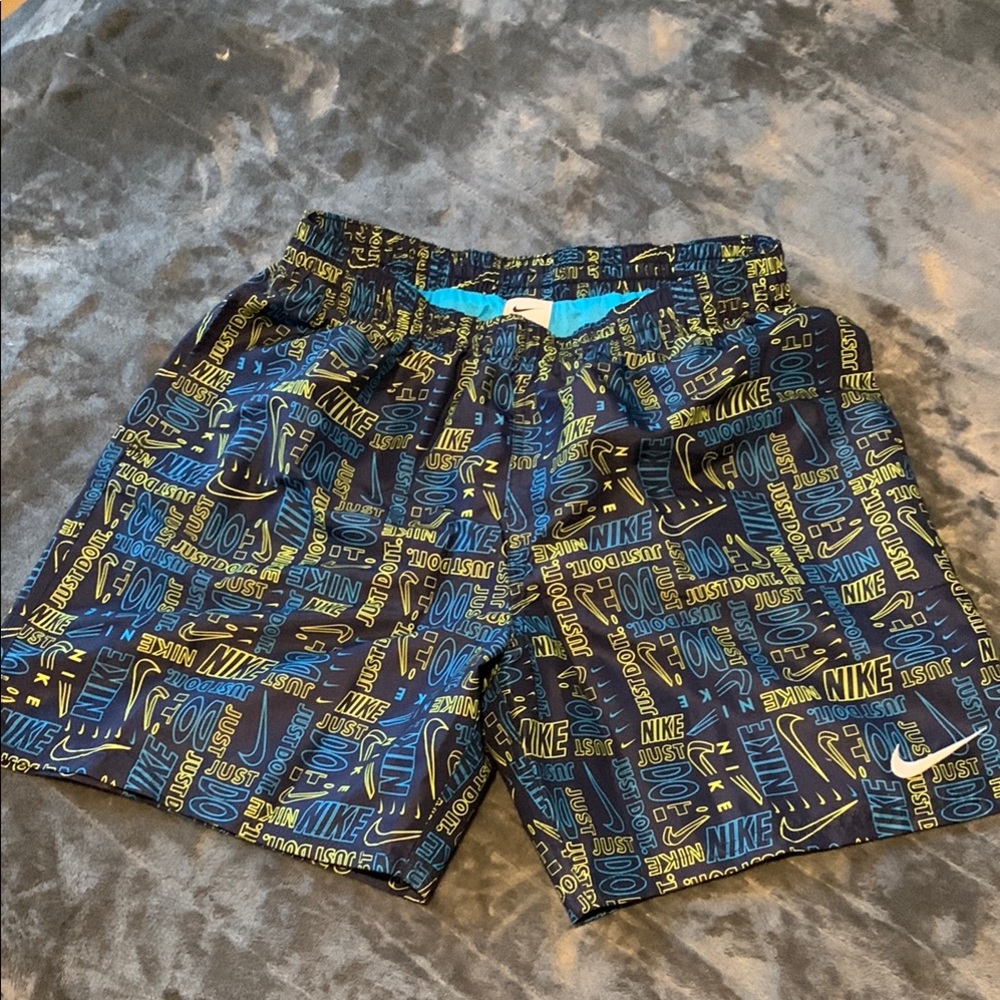 Nike Blue and Yellow Graphic Swim Trunks